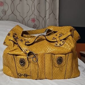 Yellow Faux Snakeskin Shoulder Bag – Large Slouchy Tote